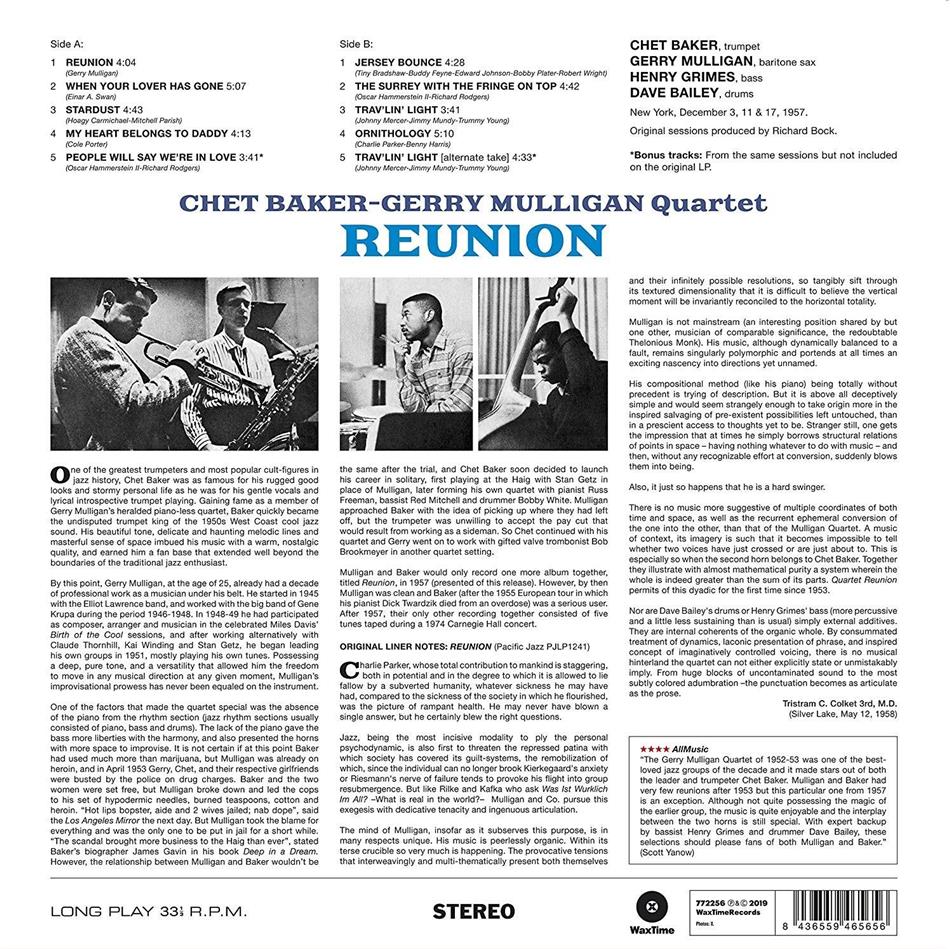 Reunion Wax Time 2019 Reissue 2 Bonustracks LP By Chet Baker