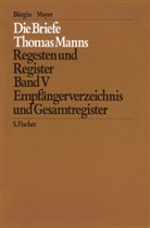 Thomas Mann - Die Briefe Thomas Manns 1889-1955 - Bd. 5: Empfängerverzeichnis und Gesamtregister. Bd.V