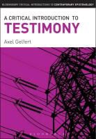 Axel Gelfert, Gelfert Axel - A critical introduction to testimony