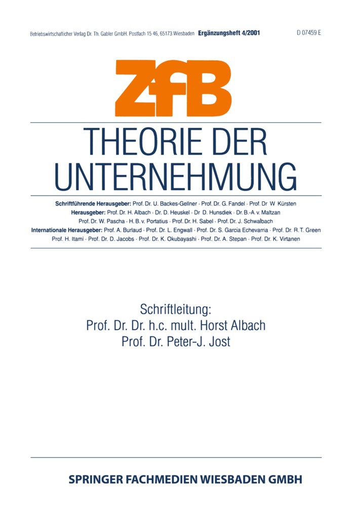 Hors Albach, Horst Albach, Jost, Jost, Peter Jost, … - Theorie der Unternehmung