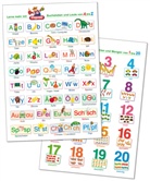 Fragenbär-Lernposter, Buchstaben und Laute von A bis Z (Hochformat) + Zahlen und Mengen von 1 bis 20 (Hochformat), 2 Poster