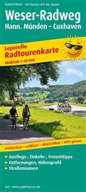 PublicPress Radwanderkarten: PUBLICPRESS Leporello Radtourenkarte Weser-Radweg. Hann. Münden - Cuxhaven