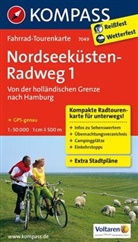 KOMPASS-Karte GmbH, KOMPASS-Karten GmbH, KOMPASS-Karten GmbH - KOMPASS Fahrrad-Tourenkarte Nordseeküstenradweg 1, von der holländischen Grenze nach Hamburg, 1:50.000. Tl.1