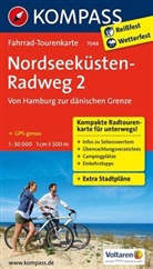 KOMPASS-Karte GmbH, KOMPASS-Karten GmbH, KOMPASS-Karten GmbH - KOMPASS Fahrrad-Tourenkarte Nordseeküstenradweg 2, von Hamburg/Elbe zur dänischen Grenze, 1:50.000. Tl.2