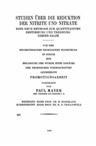 Paul Mayer - Studien über die Reduktion der Nitrite und Nitrate