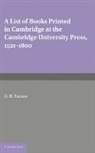 G. R. Barnes, G.R. Barnes - List of Books Printed in Cambridge At the Cambridge University