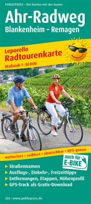 PUBLICPRESS Leporello Radtourenkarte Ahr-Radweg, Blankenheim - Remagen - Leporello Radtourenkarte mit Ausflugszielen, Einkehr- und Freizeittipps, reissfest, wetterfest, beschriftbar, GPS-genau. 1:50000