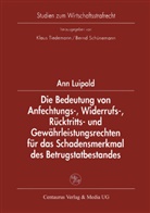 Ann Luipold - Die Bedeutung von Anfechtungs-, Widerrufs-, Rücktritts- und Gewährleistungsrechten für das Schadensmerkmal des Betrugstatbestandes