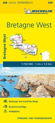 Michelin - Michelin Karte Bretagne West. Finistere, Morbihan Radwege und autofreie Wege, Routenvorschläge, Stadtpläne: Quimper, Vannes, Brest, Lorient. Straßen- und Tourismuskarte