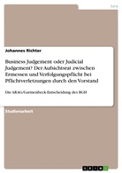 Johannes Richter - Business Judgement oder Judicial Judgement? Der Aufsichtsrat zwischen Ermessen und Verfolgungspflicht bei Pflichtverletzungen durch den Vorstand