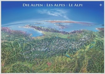 Panorama Alpen Poster, Planokarte - Einseitig laminiert, mit Leisten