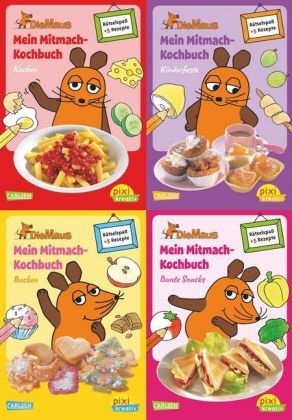 Antje Bones, Igor Dolinger - Die Maus - Mein Mitmachkochbuch, 4 Hefte Kochen; Backen; Kinderfeste; Bunte Snacks. Rätselspaß & Rezepte