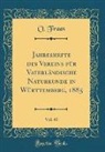 O. Fraas - Jahreshefte des Vereins für Vaterländische Naturkunde in Württemberg, 1885, Vol. 41 (Classic Reprint)