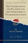 Gabriel Valentin - Die Untersuchung der Pflanzen-und der Thiergewebe in Polarisirtem Lichte (Classic Reprint)