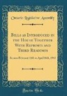 Ontario Legislative Assembly - Bills as Introduced in the House Together With Reprints and Third Readings