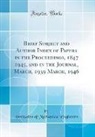 Institution Of Mechanical Engineers - Brief Subject and Author Index of Papers in the Proceedings, 1847 1945, and in the Journal, March, 1939 March, 1946 (Classic Reprint)