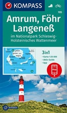 KOMPASS-Karte GmbH, KOMPASS-Karten GmbH, KOMPASS-Karten GmbH, KOMPASS-Karten GmbH - KOMPASS Wanderkarte 705 Amrum, Föhr, Langeneß im Nationalpark Schleswig-Holsteinisches Wattenmeer 1:35.000