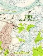Noon Sun Handy Books - 2019 Weekly Planner: Savannah, Georgia (1955): Vintage Topo Map Cover