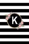 Inspirationzstore Personalize Notebooks - K: Letter K Monogram Personalized Journal, Floral Black & White Stripe Monogrammed Notebook - Blank Lined 6x9 Inch Colleg