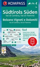 KOMPASS-Karte GmbH, KOMPASS-Karten GmbH, KOMPASS-Karten GmbH, KOMPASS-Karten GmbH - KOMPASS Wanderkarte 74 Südtirols Süden - Bolzano Vigneti e Dolomiti - Val di Cembra - Val di Fiemme 1:50.000