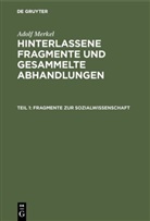 Adolf Merkel - Adolf Merkel: Hinterlassene Fragmente und Gesammelte Abhandlungen - Teil 1: Fragmente zur Sozialwissenschaft