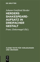 Johann Gottfried Herder, Fran Zinkernagel, Franz Zinkernagel - Herders Shakespeare-Aufsatz in dreifacher Gestalt