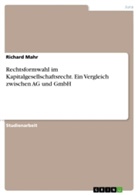 Richard Mahr - Rechtsformwahl im Kapitalgesellschaftsrecht. Ein Vergleich zwischen AG und GmbH