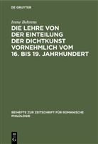 Irene Behrens, Walthe v Wartburg, Walther v Wartburg - Die Lehre von der Einteilung der Dichtkunst vornehmlich vom 16. bis 19. Jahrhundert