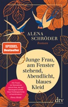 Alena Schr&ouml;der - Junge Frau, am Fenster stehend, Abendlicht, blaues Kleid