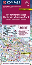 KOMPASS-Karte GmbH, KOMPASS-Karten GmbH, KOMPASS-Karten GmbH - KOMPASS Großraum-Radtourenkarte 3704 Niedersachsen West, Nordrhein-Westfalen Nord, 1:125.000