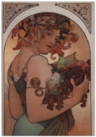 Notebook A5, Notizbuc A5, Notizbuch A5 - Notizbuch schön gestaltet mit Leseband - A5 Hardcover blanko - Alfons Mucha "Früchte" - 100 Seiten 90g/m² - FSC Papier