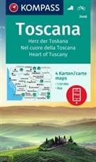 KOMPASS-Karten GmbH - KOMPASS Wanderkarten-Set 2440 Toscana, Herz der Toskana, Nel cuore della Toscana, Heart of Tuscany (4 Karten) 1:50.000