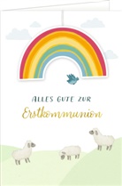 Meike Teichmann, Meike Teichmann - Grußkarte - Alles Gute zur Erstkommunion - mit Regenbogen-Anhänger