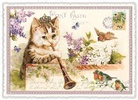 Postkarte / Katze mit Flöte / quer / blanko