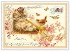 Postkarte / Katze mit Posaune / quer / blanko
