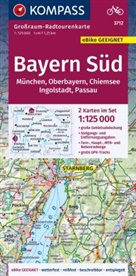 KOMPASS Großraum-Radtourenkarte 3712 Bayern Süd, Oberbayern, Chiemsee, Ingolstadt, Passau, München, 1:125.000