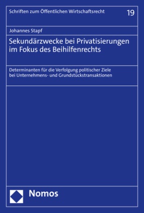 Johannes Stapf - Sekundärzwecke bei Privatisierungen im Fokus des Beihilfenrechts - Determinanten für die Verfolgung politischer Ziele bei Unternehmens- und Grundstückstransaktionen