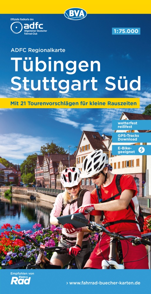 Allgemeiner Deutscher Fahrrad-Club e.V. (ADFC),  Bike,  BVA BikeMedia GmbH, Allgemeiner Deutscher Fahrrad-Club e V (ADFC - ADFC-Regionalkarte Tübingen - Stuttgart Süd, 1:75.000, reiß- und wetterfest,mit kostenlosem GPS-Download der Touren via BVA-website oder Karten-App - Mit 21 Tourenvorschlägen für kleine Rauszeiten