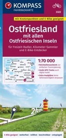 KOMPASS Fahrradkarte 3322 Ostfriesland mit allen Ostfriesischen Inseln mit Knotenpunkten 1:70.000