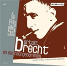 Bertolt Brecht, Bertolt Brecht, Ernst Busch, Fritz Kortner, Helene Weigel - An die Nachgeborenen, 2 Audio-CDs, 2 Audio-CD (Audio book)