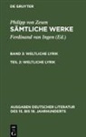 Philipp Von Zesen, Ferdinand Van Ingen, Ferdinand van Ingen - Philipp von Zesen: Sämtliche Werke - Bd 3. Bd 3/Tl 2: Weltliche Lyrik