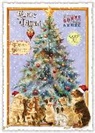 Postkarte. Sweet Memories / Tiere vor Weihnachtsbaum; Merry Christmas, Fröhliche …/hoch