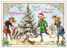 Postkarte. Sweet Memories / Eislaufende Kinder; Merry Christmas, Bonne Année, … / quer