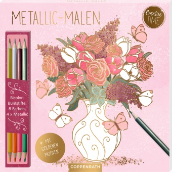 Susanna Hatkemper, Susanna Hatkemper - Metallic-Malen (Garden Glory) - Bicolor-Buntstifte: 8 Farben, 4 x Metallic: Kreativ-Malblock mit 24 goldenen Motiven und 4 Duo-Buntstiften