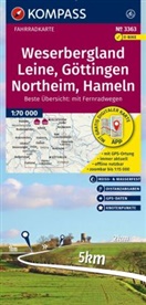 KOMPASS Fahrradkarte 3363 Weserbergland, Leine, Göttingen, Northeim, Hameln mit Knotenpunkten 1:70.000
