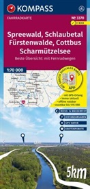 KOMPASS Fahrradkarte 3370 Spreewald, Schlaubetal, Fürstenwalde, Cottbus, Scharmützelsee mit Knotenpunkten 1:70.000