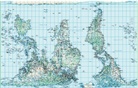 Physische Weltkarte Petersprojektion, südorientiert und pazifikzentriert, Englisch(130 x 82 cm)