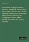 Anonymous - A Handbook Showing the Names, Positions, Residences, and Salaries of the Officers, Professors, and Teachers under the Jurisdiction of the Board of Education, the Location of the Colleges and Schools, and the Average Attendance, and Seating Capacity