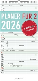 Alpha Edition - Planer für Zwei - Familienkalender 2026 - 22x45 cm - Familien-Timer mit 3 Spalten & zusätzlichem Notizbereich - Mit Feiertagen & Ferienterminen - Ideal für Paare oder kleine Haushalte