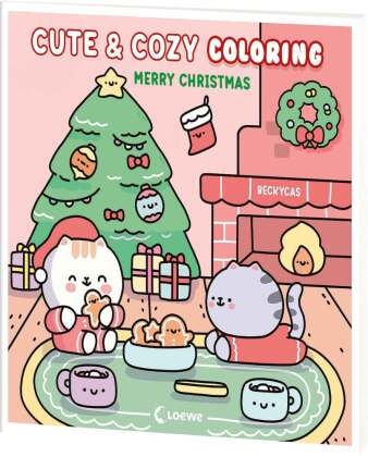 Becky Cas - Cute & Cozy Coloring - Merry Christmas - Malbuch für Erwachsene, Teenager und Kinder - Mit 40 niedlichen Weihnachts-Motiven zur kreativen Beschäftigung - Zum Wohlfühlen und Entspannen